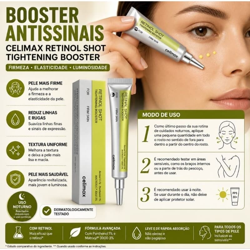 Celimax Retinal Shot Tightening Booster 15ml - Reduz Linhas Finas e Minimiza Poros