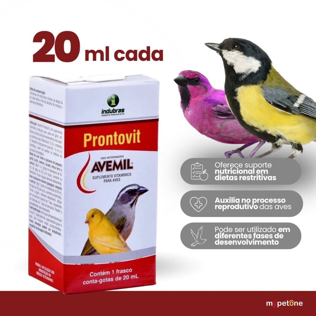 Avemil Prontovit 20ml Indubras Suplemento Para Pássaros e Aves