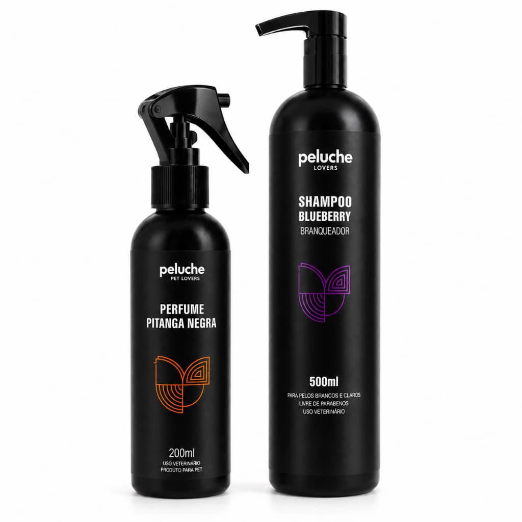 Banho Pet Pelos Claros Shampoo Branqueador Perfume Pitanga Negra Peluche para Cachorro Kit Cães