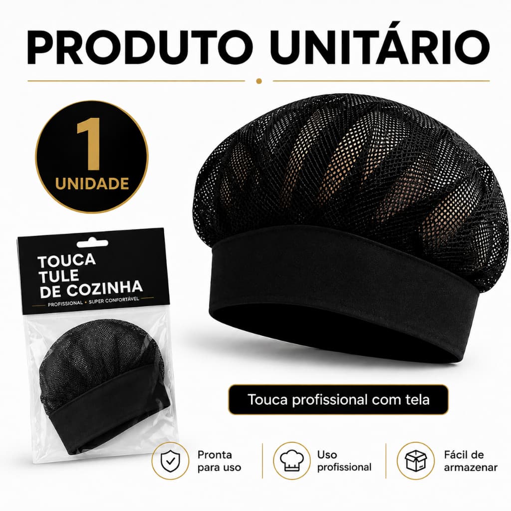 1 Un Touca Tule Pretas Cozinha Profissional Redinha Respirável Ajuste Elástico Confortável Unissex