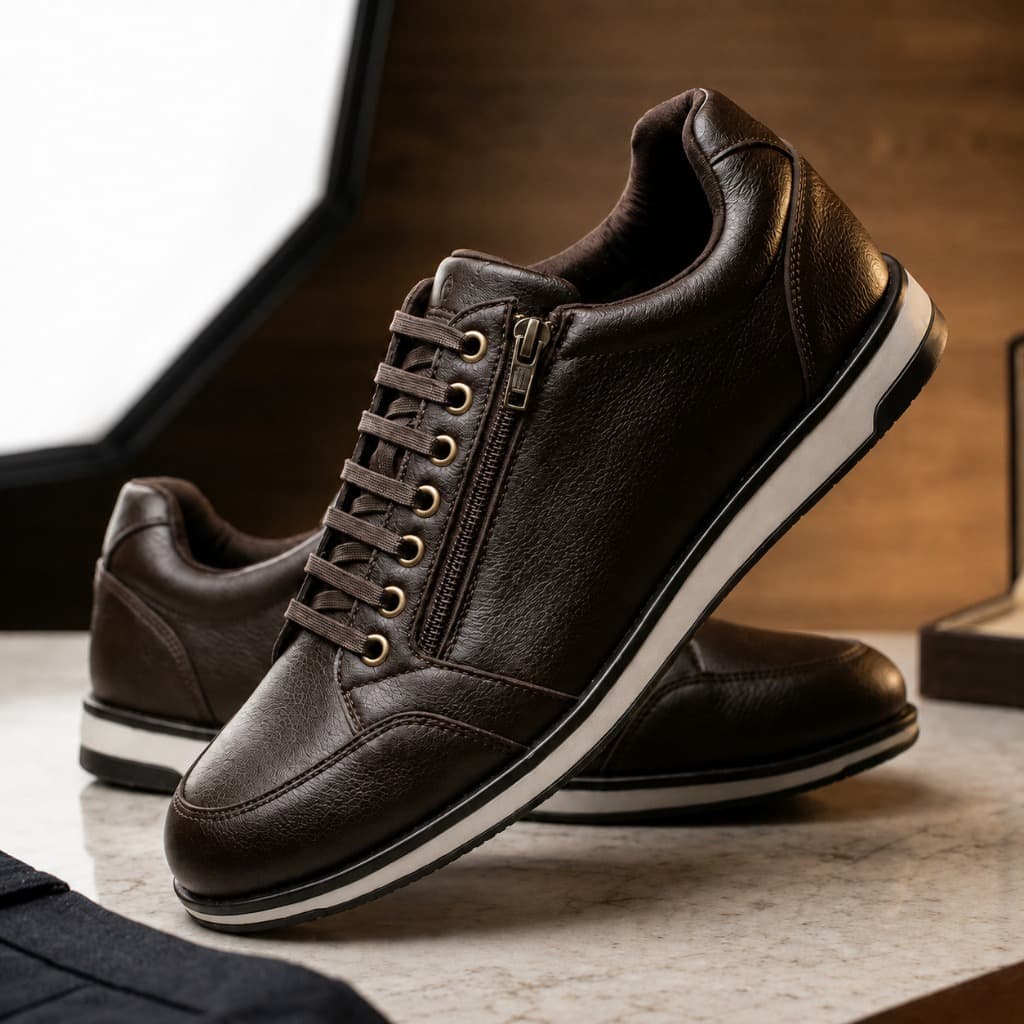 Tênis Masculino Casual Sapatenis  Confortável com Zíper Lateral e Cadarço Sapato Premium Moderno