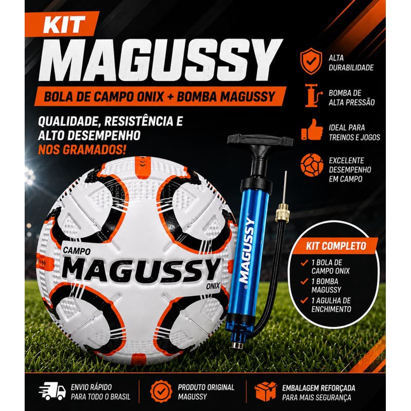 Kit Bola de Futebol Campo Magussy Onix Nº 5 + Bomba Magussy Original