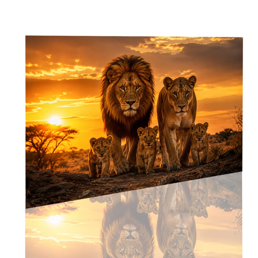 Quadro Decorativo Família de Leões Savana Pôr do Sol Animais Selvagens Horizontal