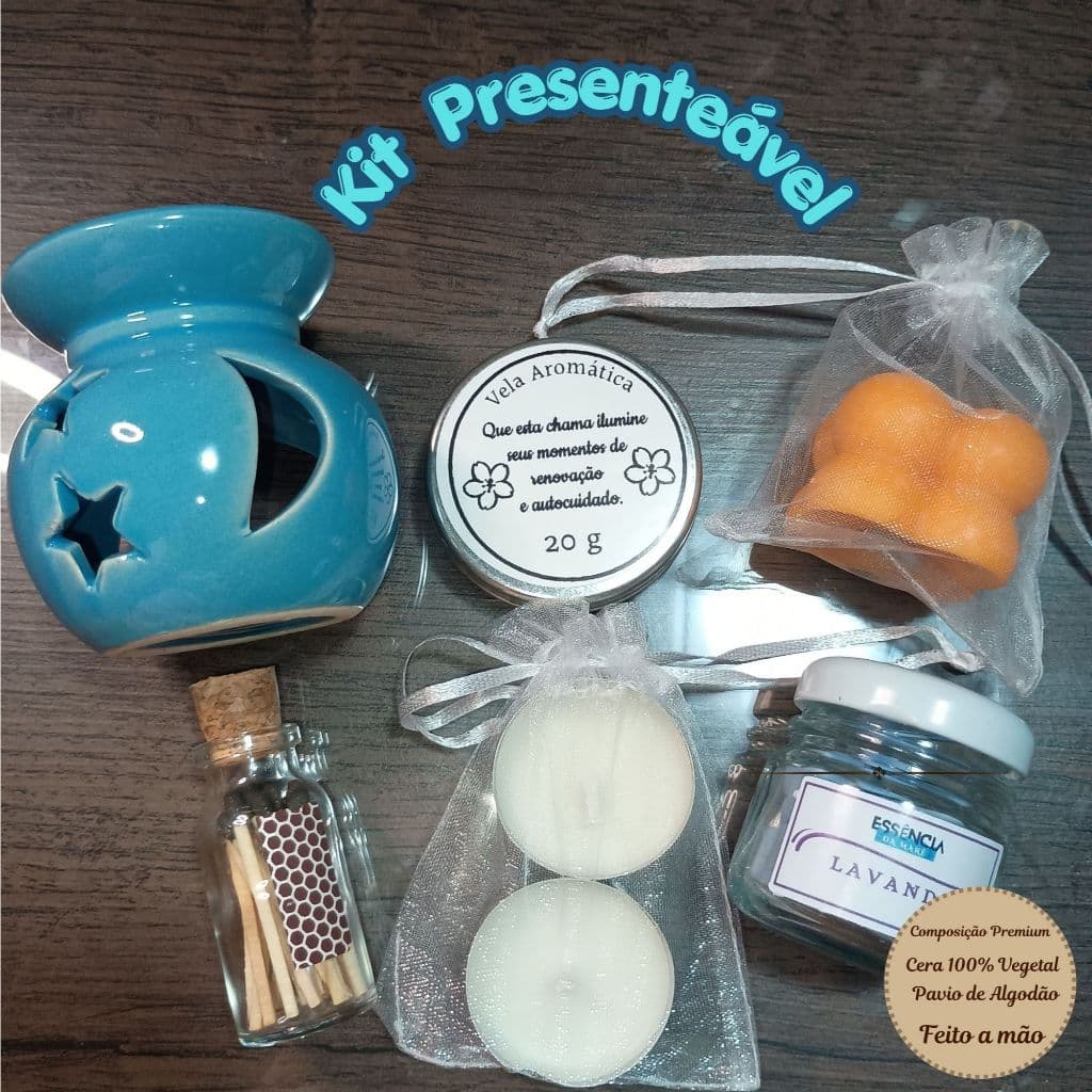 Kit Presente Aromático Completo Rechaud Cerâmico + Velas + Pastilhas perfumadas Aromáticas Artesanais