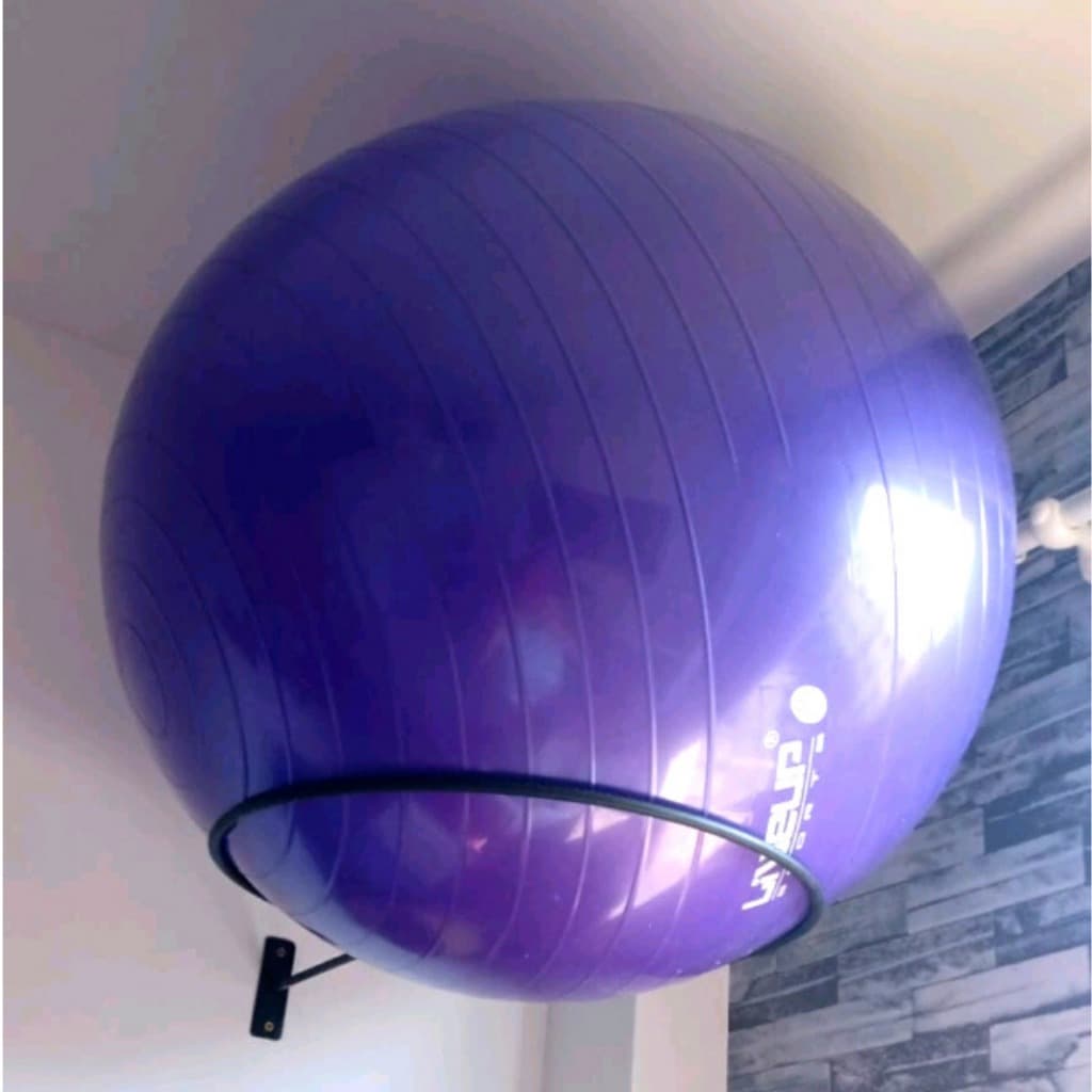 Suporte para Bola de Pilates Aço Reforçado Preto – Acompanha Buchas e Parafusos para Instalação