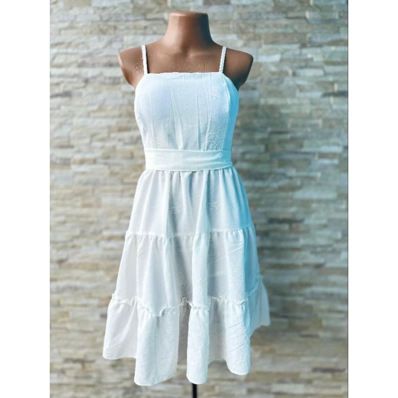 VESTIDO FEMININO SOLTINHO FESTA NOIVADO ANO NOVO MODELO TRÊS MARIAS COM LAÇO BRANCO