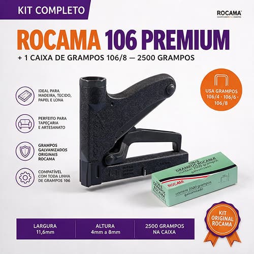 Grampeador Rocama 106 Premium + Grampo 106/8 Galvanizado