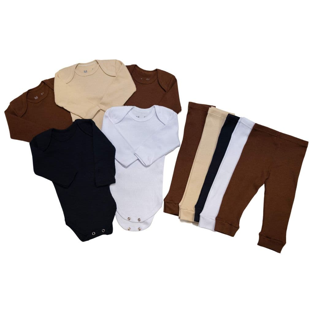 Kit 5 Body Bebe Qualidade Superior Canelado Manga Longa Menino Menina Neutro 100% Algodao Inverno Verão