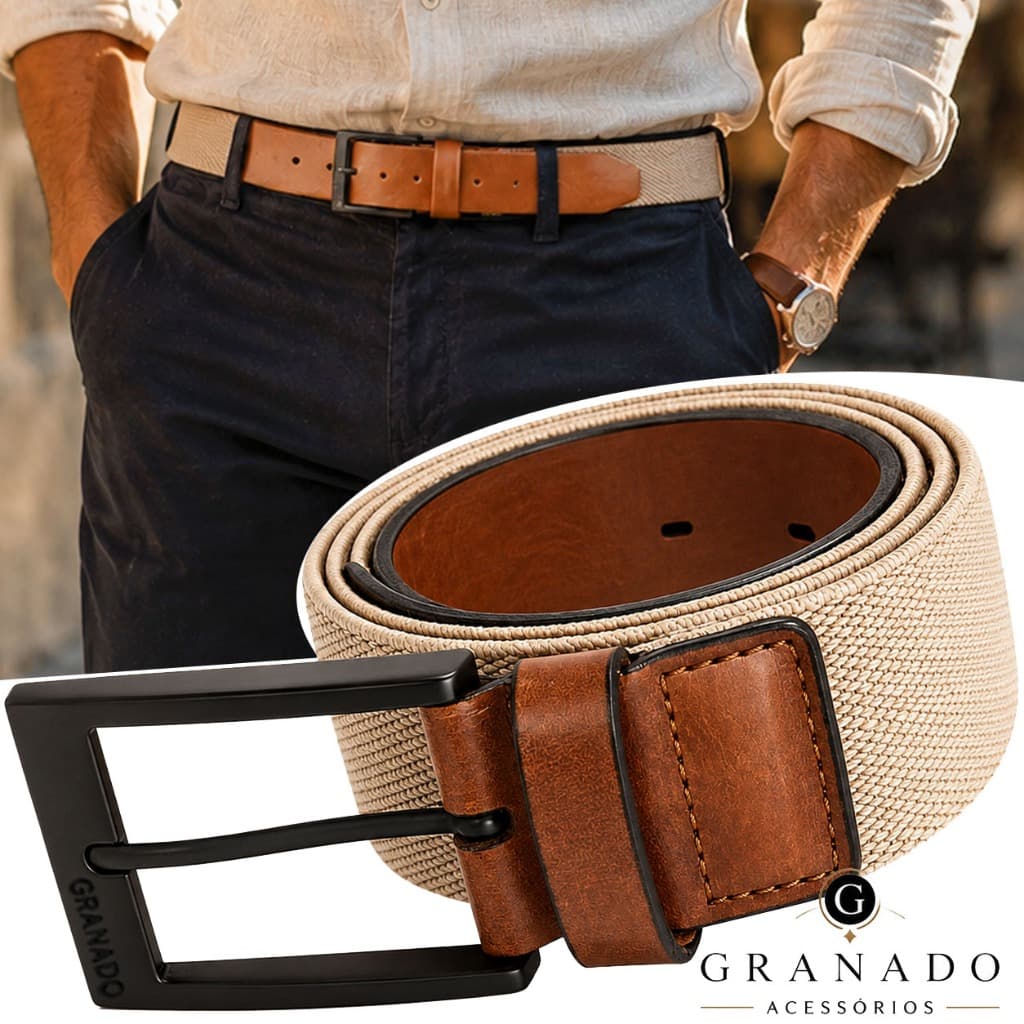 Cinto Masculino Couro Legítimo Elástico Executivo Casual Granado