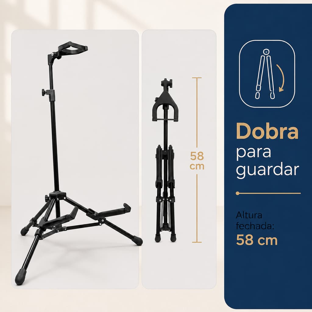 Zaidan's Suporte Chão Violão Guitarra Cavaco Baixo Dobrável Trava Preto | Regulagem de altura 60 a 88 cm