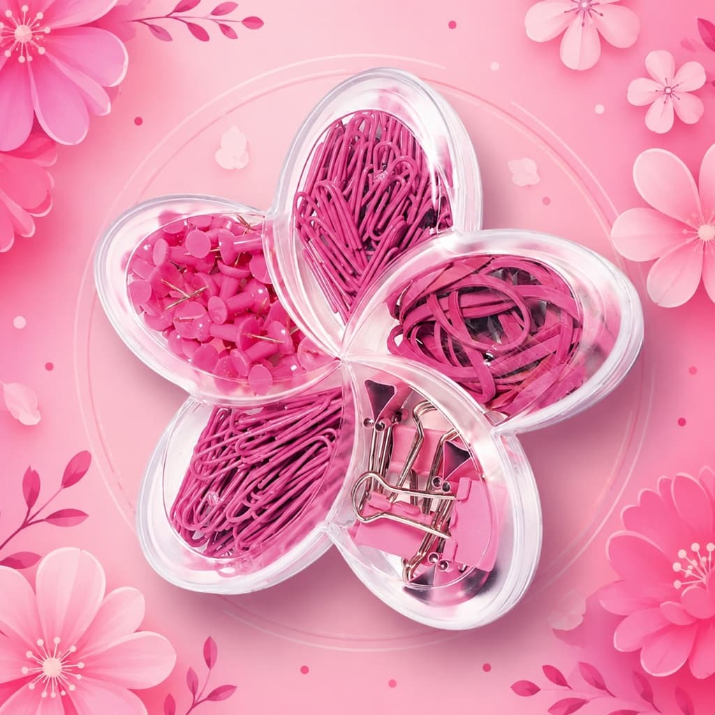 KIT Flor de Lótus Pink Set LOVE (Binder, Elástico, Clips e Percevejos)
