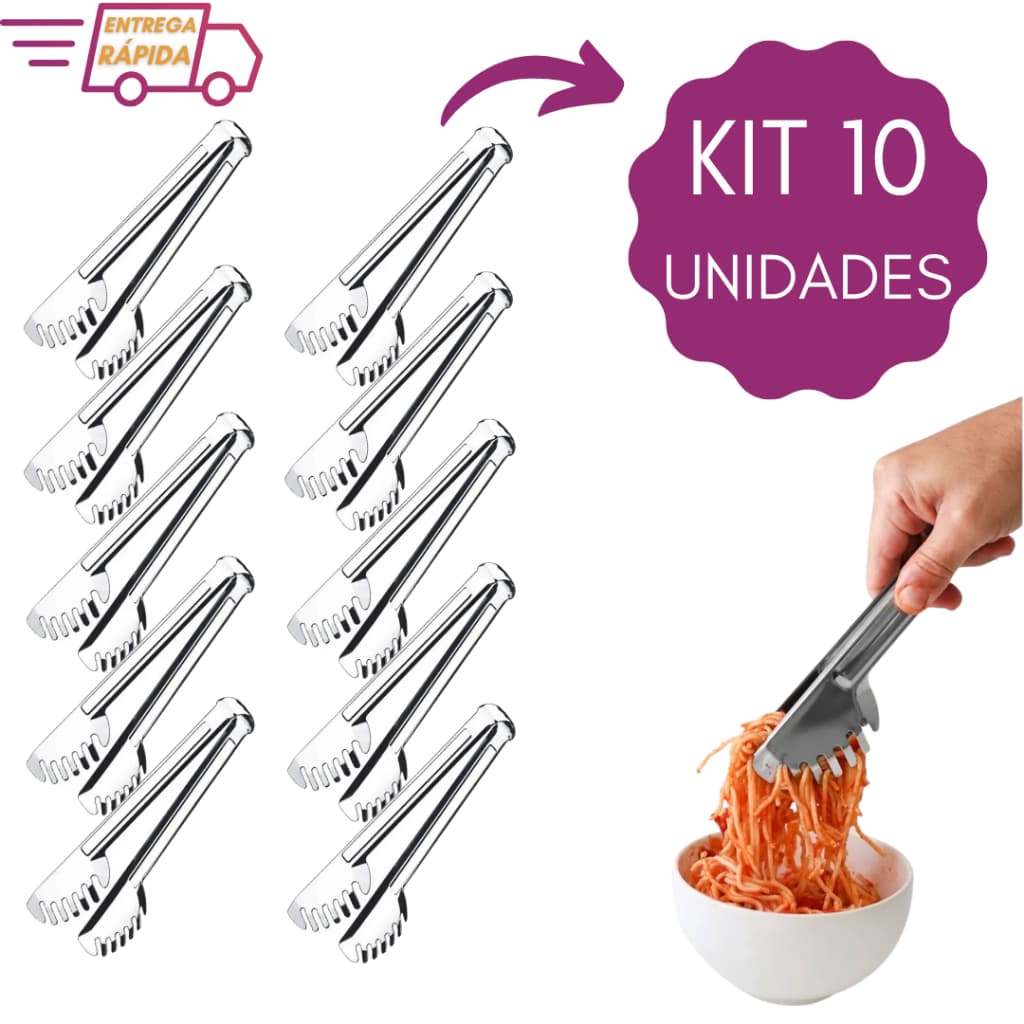Kit 10 Pegadores De Massas Em Inox 20 cm Para Buffet Restaurante E Cozinha