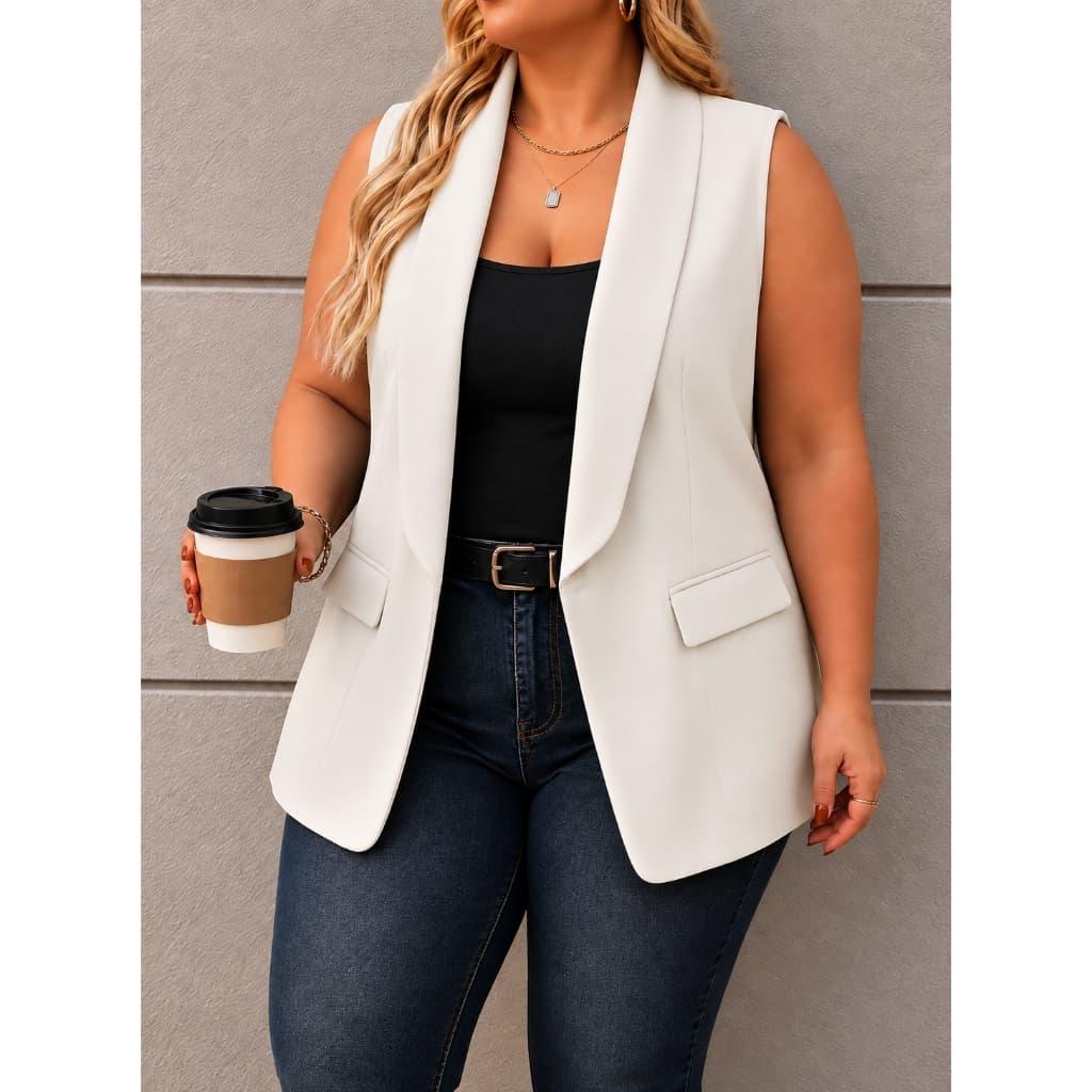 Colete Feminino Plus Size Alfaiataria Alongado  Social Trabalho Verão
