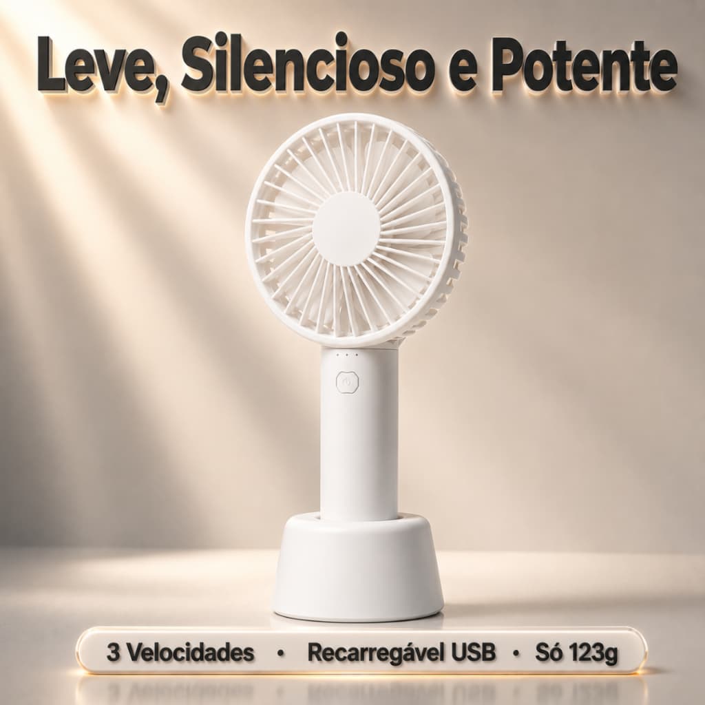 Mini Ventilador De Mão Mesa Portátil Recarregável Usb Branco 3 Velocidades Silencioso Leve
