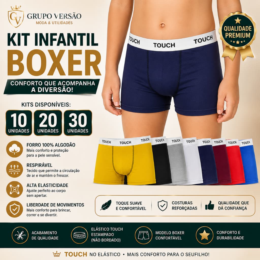 Kit 30, 20 e 10 Cuecas Box Boxer Microfibra Original Infantil Masculino Resistente e Reforçada