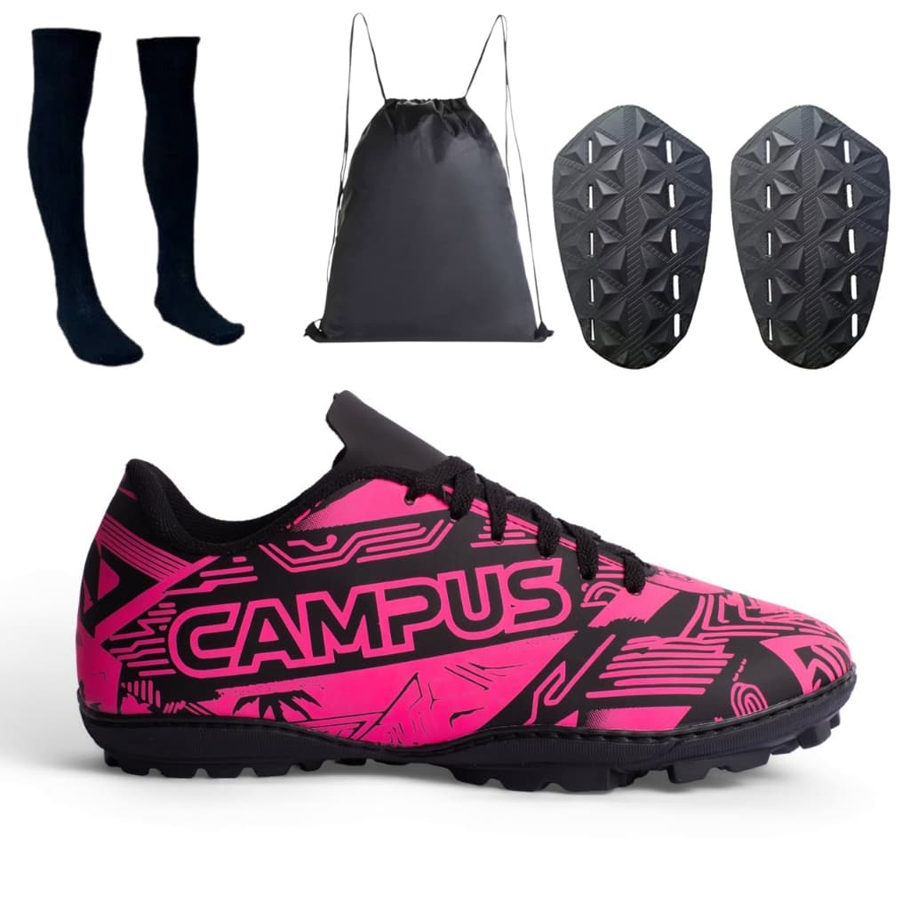 Kit Chuteira Society CAMPU´S Meião Caneleira e Mochila  Sola de Borracha e Costuras Reforçada