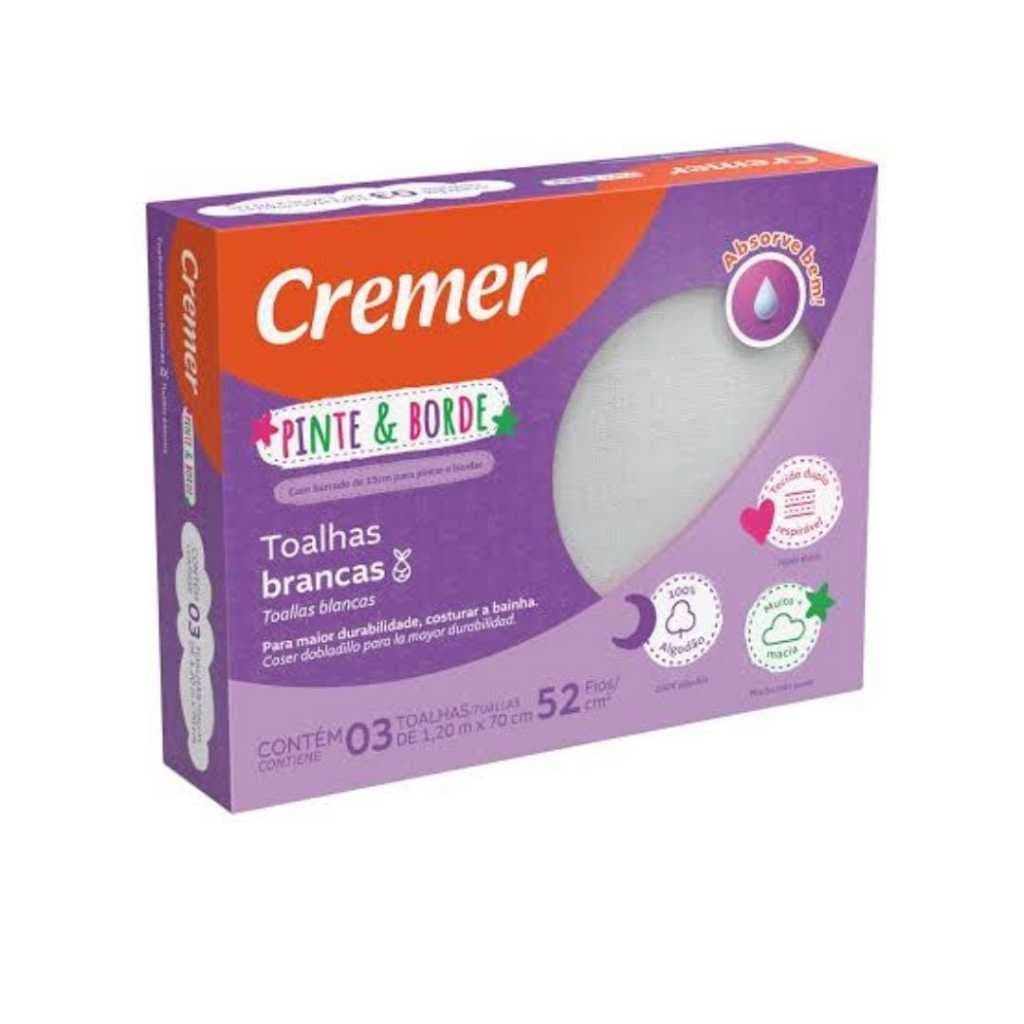Toalha Branca Cremer Pinte E Borde 100 Algodão 1,20m X 70cm