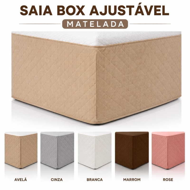 Saia Box 3 em 1 Ajustável para Cama Casal Padrão Queen King Matelada Protetor para Box Fácil de Colocar