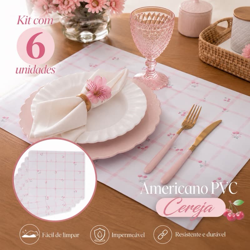 kit com 6 Lugares Americano Cereja pvc - Lyor