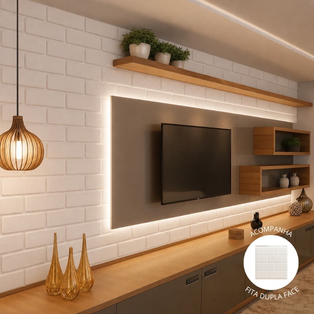 Kit 50 Placas 3D em PVC 25x25 cm para Revestimento Decorativo de Parede Com Fita Dupla Face