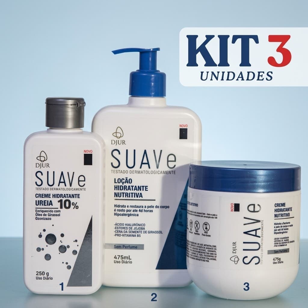 Kit 3 Itens Hidratante Corporal Ureia 10% Pele Seca Ressecada Sem Perfume Hipoalergênico Loção 475ml Creme 475g