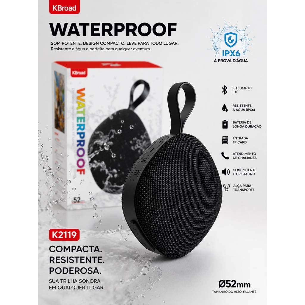 Caixinha de som resistente a agua bluetooth portátil FM USB