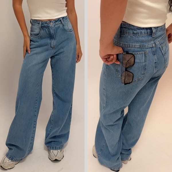 Calça Jeans Wide Leg Tradicional Feminina Cintura Alta Premium Moda Atual Modelagem Solta Chic