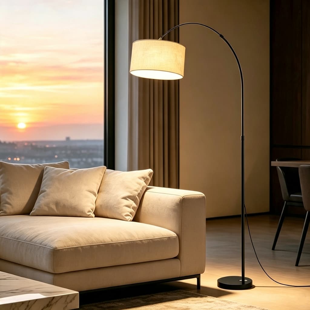 Luminária de Chão Arco com Cúpula Ajustável, 3 Cores de Luz e Pedaleira para Sala, Quarto e Escritório, Estilo Moderno