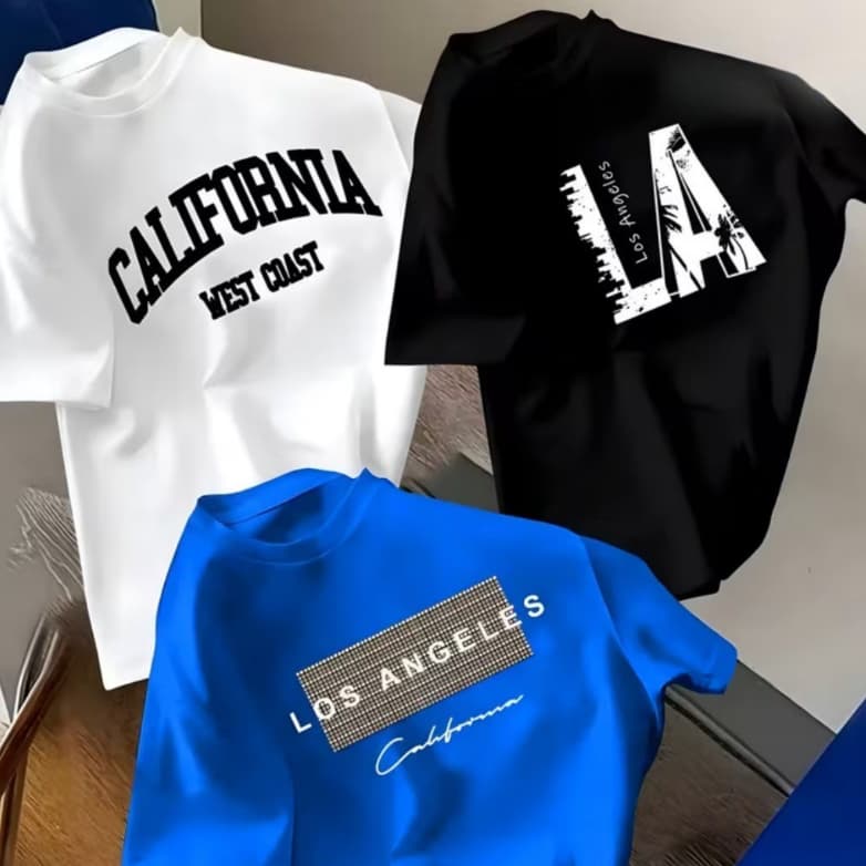 Kit 3 Camisetas Masculina Infantil Juvenil Blusa Algodão Estampa California Los Angeles Streetwear
