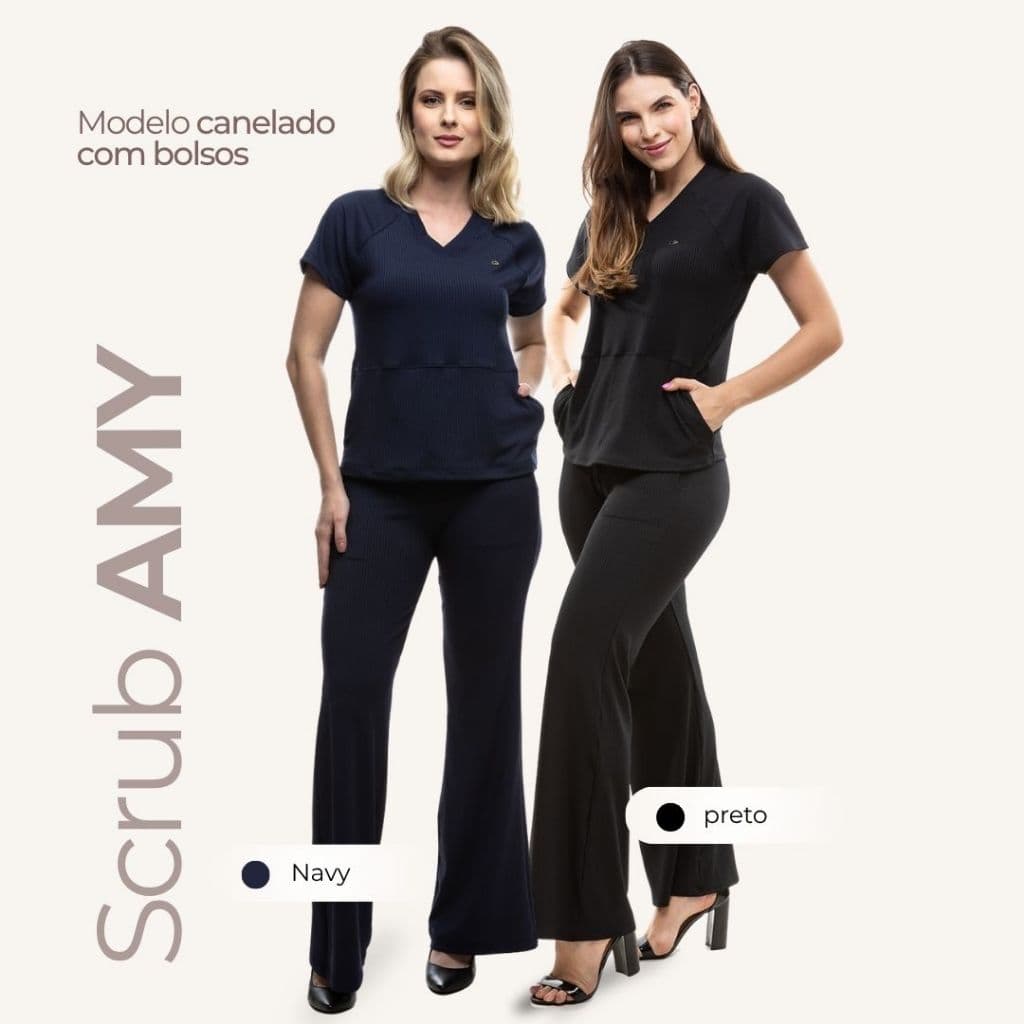 Pijama Cirúrgico Feminino Amy | Scrub em Malha Canelada