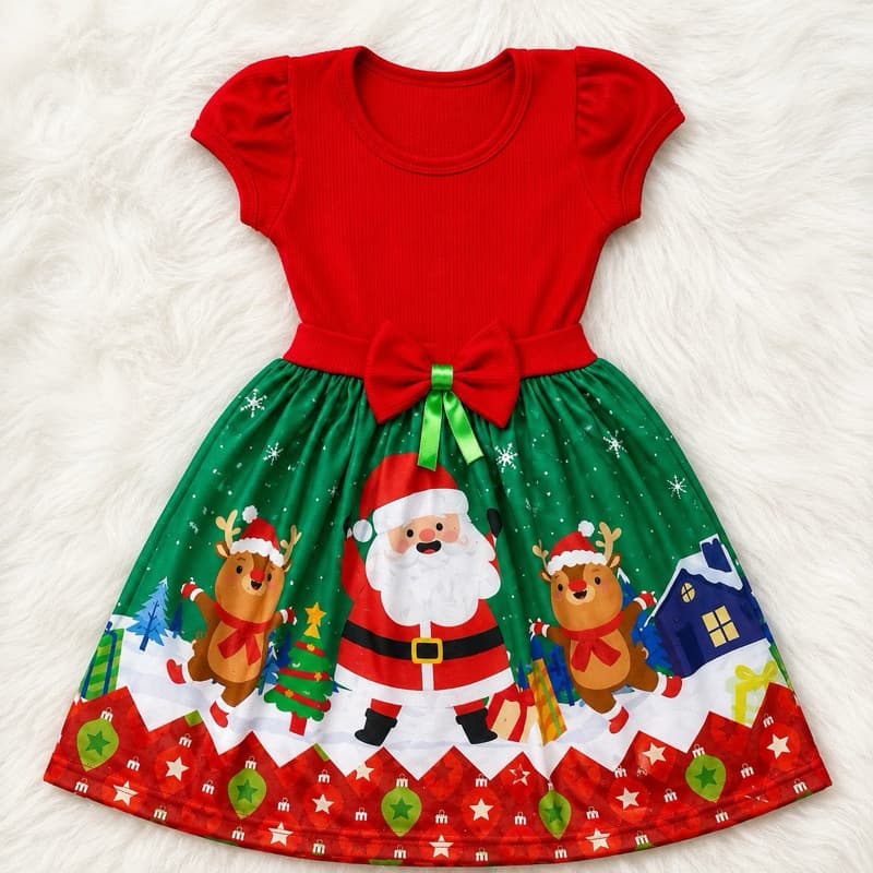 Vestido Infantil Menina Temático Natal Papai Noel
