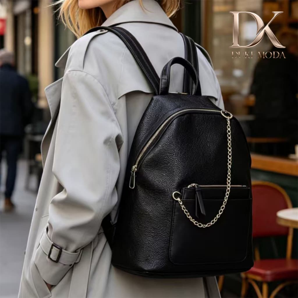 Mochila Duke Feminina Barata – Múltiplos Bolsos, Design Moderno com Corrente, Mochila Escolar Grande, Presente Perfeito