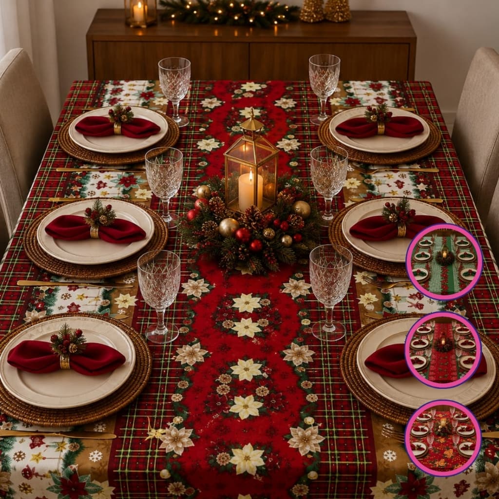 Toalha de Mesa 4 Lugares Oxford Estampado Natal 1,45m X 1,45m