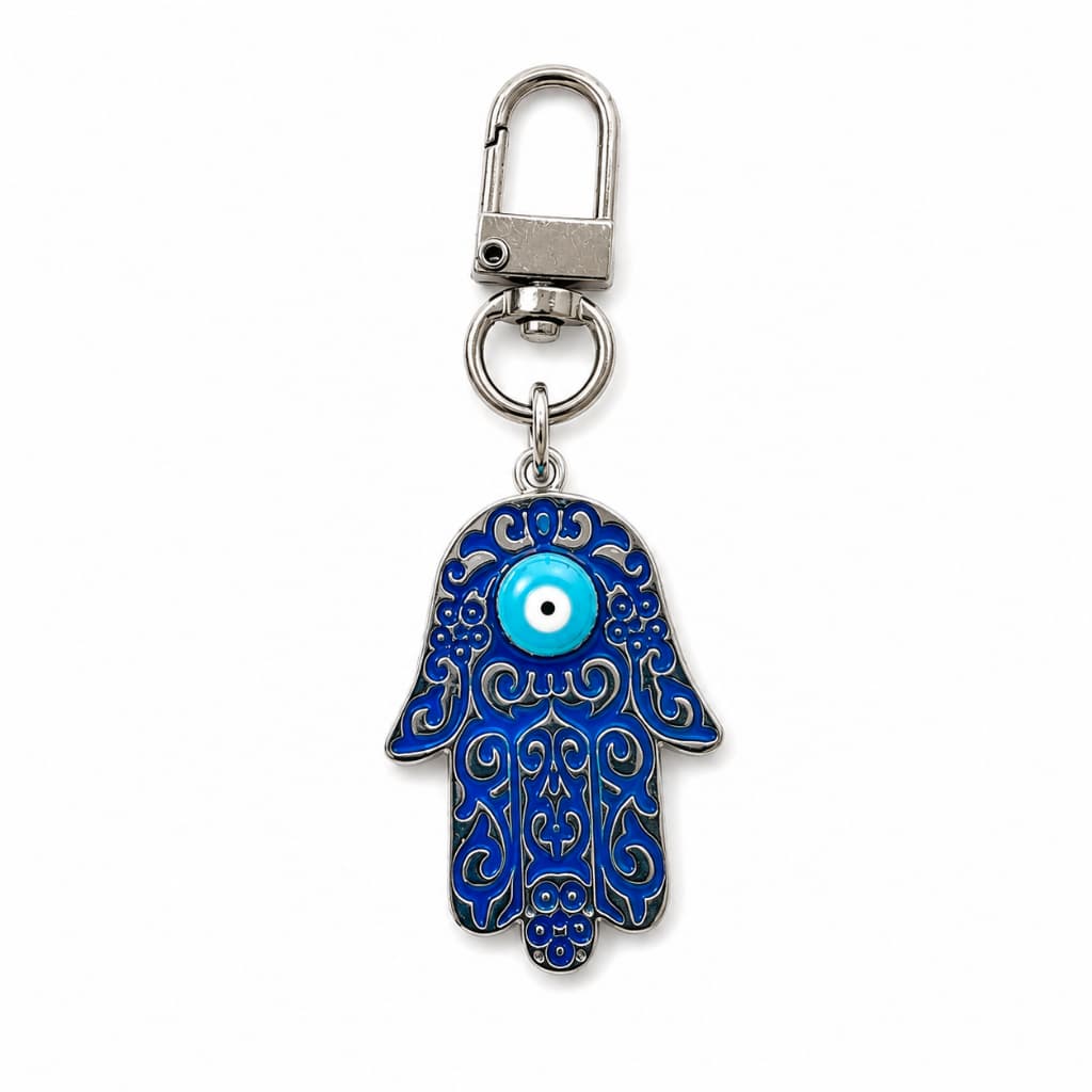 Chaveiro Mão de Hansa com Olho Grego Azul Amuleto de Proteção