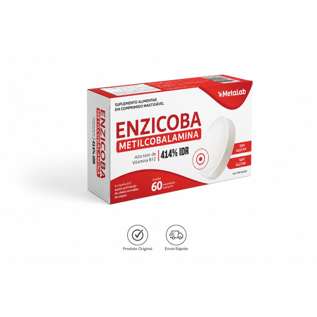 Enzicoba Metilcobalamina 60 Comprimidos Mastigáveis Vitamina B12 Metalab