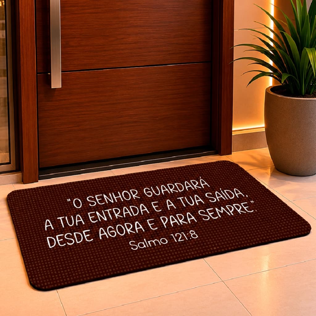 Tapete de Porta Entrada Decorativo 60X34 cm Salmos Emborrachado Antiderrapante.