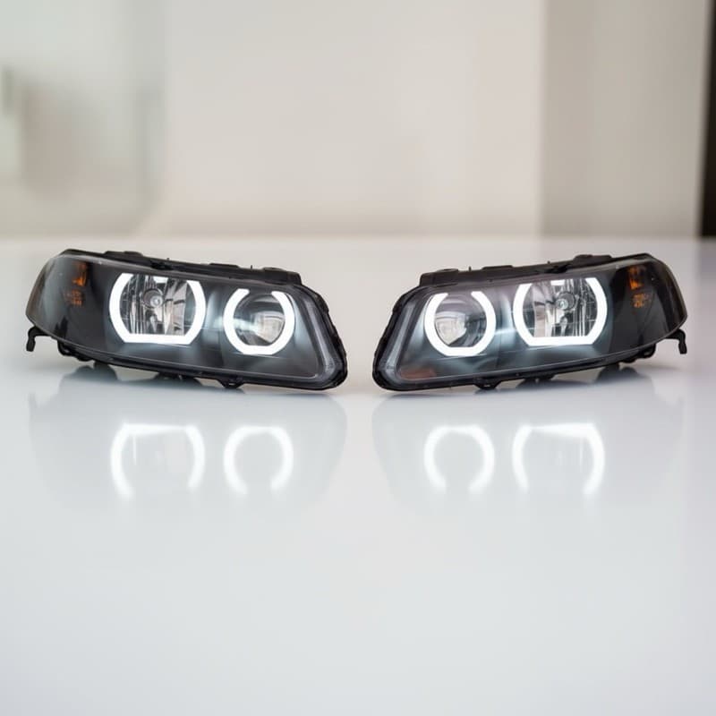 Farol VW Gol Voyage Saveiro G3 Foco Duplo Personalizado com Angel Eyes Máscara Negra Novo Ambos Lados