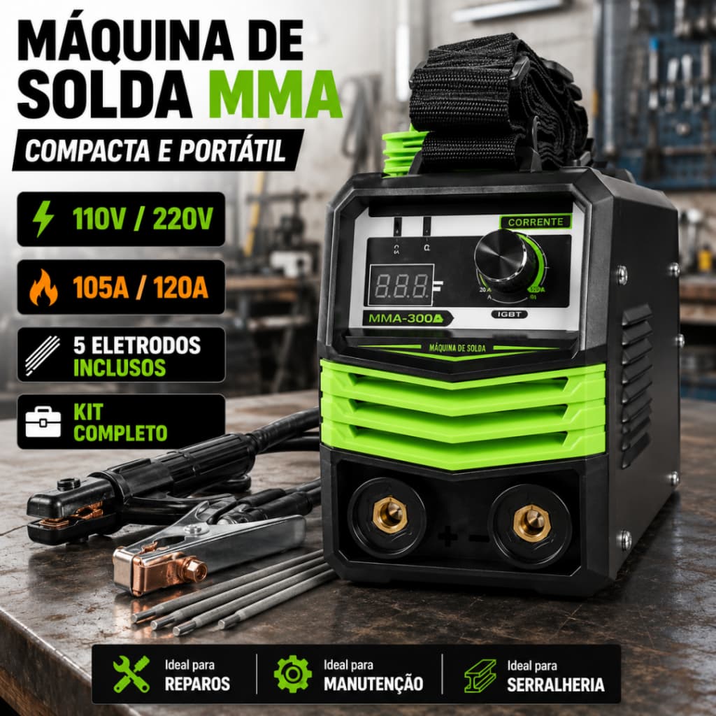 Máquina de Solda Inversora MMA 110V/220V 105A/120A Portátil com Kit Completo + 5 Eletrodos 2,5mm
