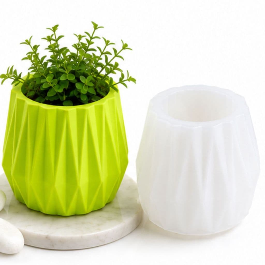 Molde para Vaso Decorativo Diamante em Silicone Porta Vela Cachepot Cimento Gesso Resina