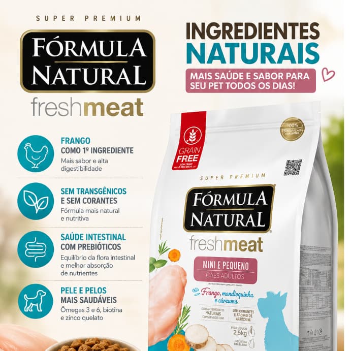Ração Fórmula Natural Fresh Meat para Cães Adultos Mini e Pequenos 10,1kg - Alta Palatabilidade