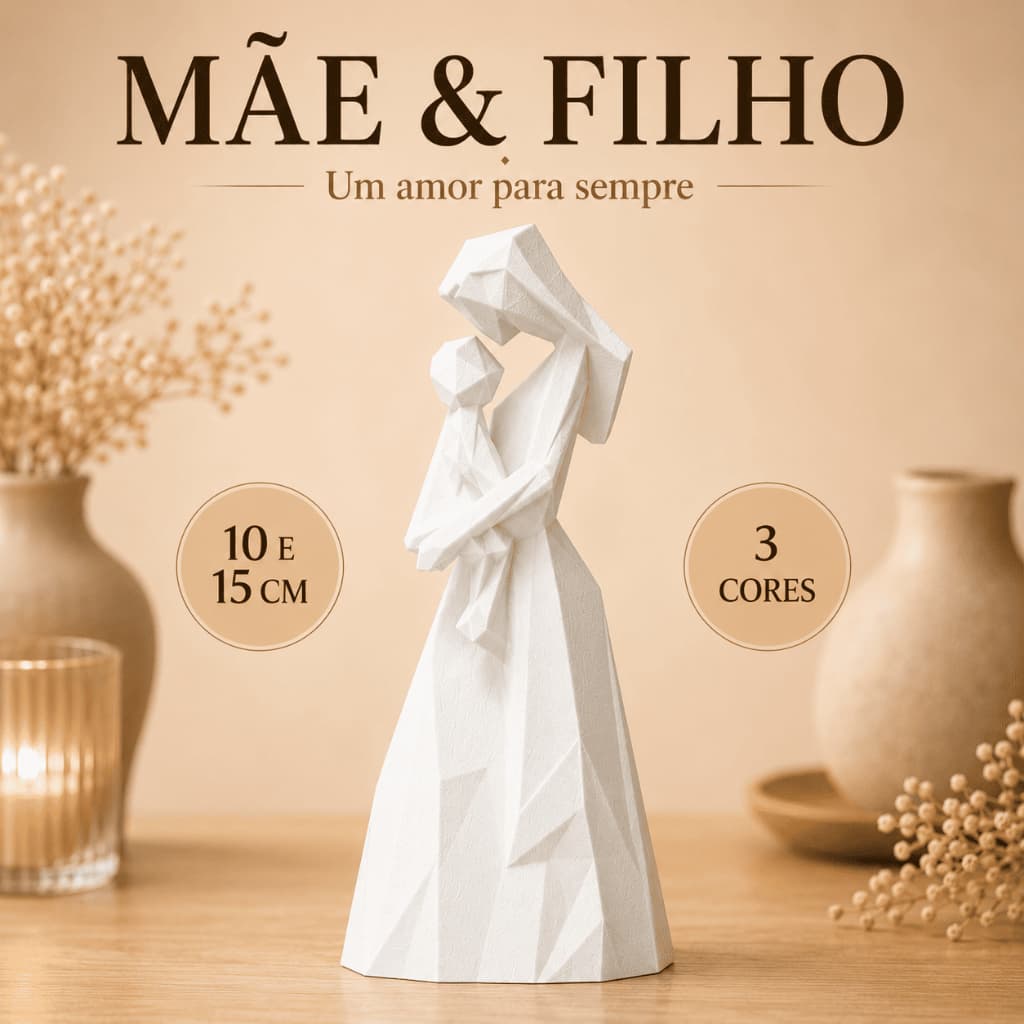 Escultura Mãe e Filho Abraçados 10cm 15cm Decoração Presente para Mãe Amor Eterno