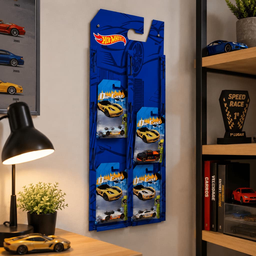 Porta Blister Hot Wheels em MDF Adesivado Expositor Carrinhos 60x25cm