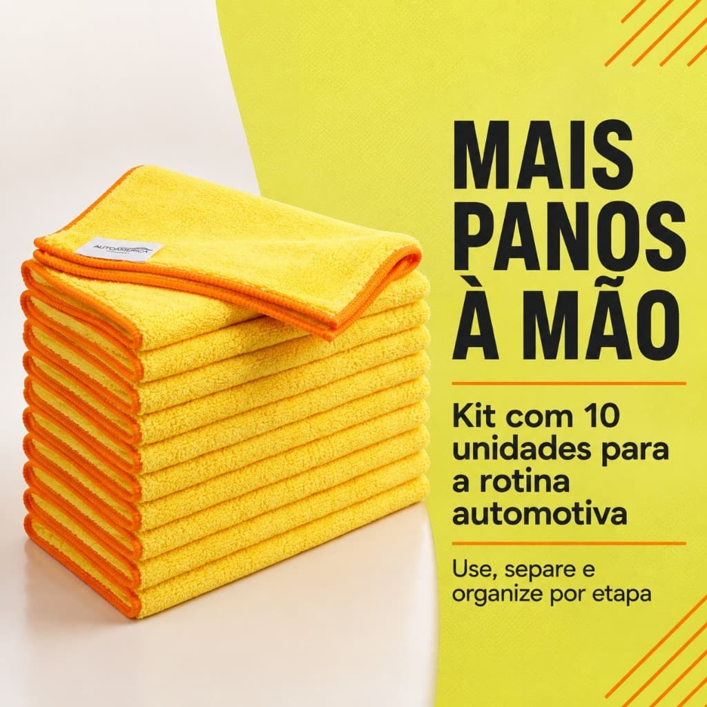 Kit 10 Pano de Microfibra Automotiva Autoamerica Amarelo 40x60cm Premium 350GSM Alta Absorção