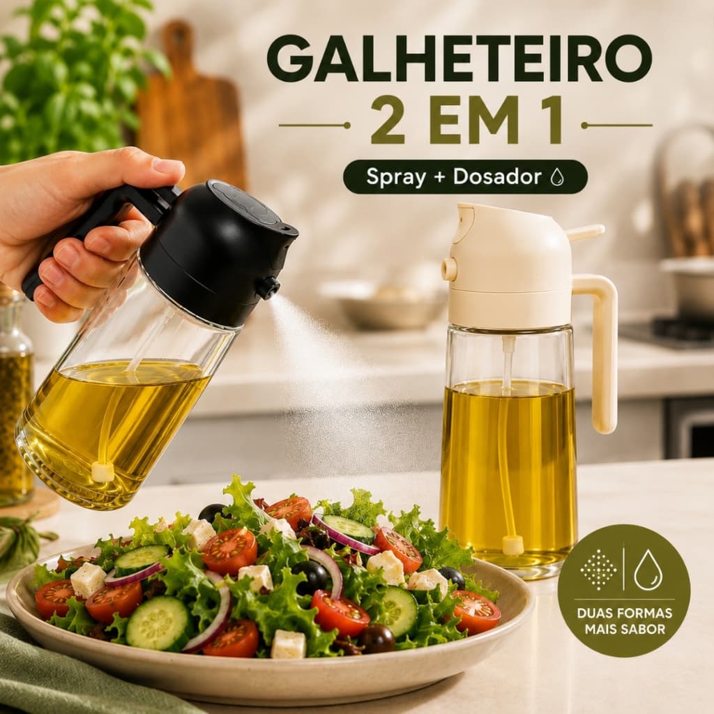 Dispenser Pulverizador Galheteiro Spray Azeite 2 em 1 Vidro Borrifador Dosador Óleo Vinagre Shoyu Cozinha 400ml
