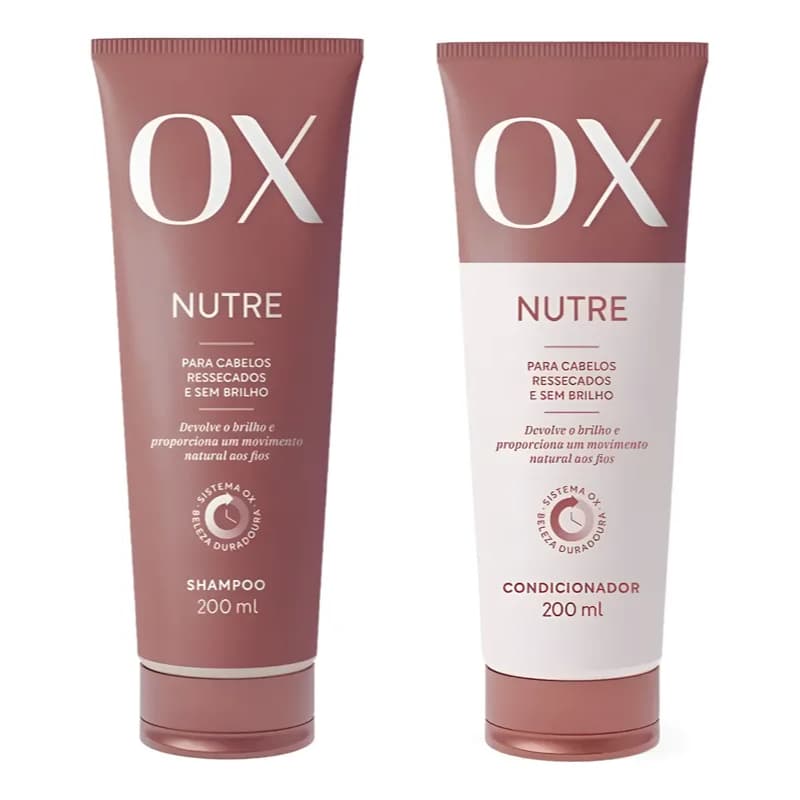 Kit Ox Nutrição Intensa Shampoo 200ml + Condicionador 200ml Para Cabelos Ressecados e Sem Brilho