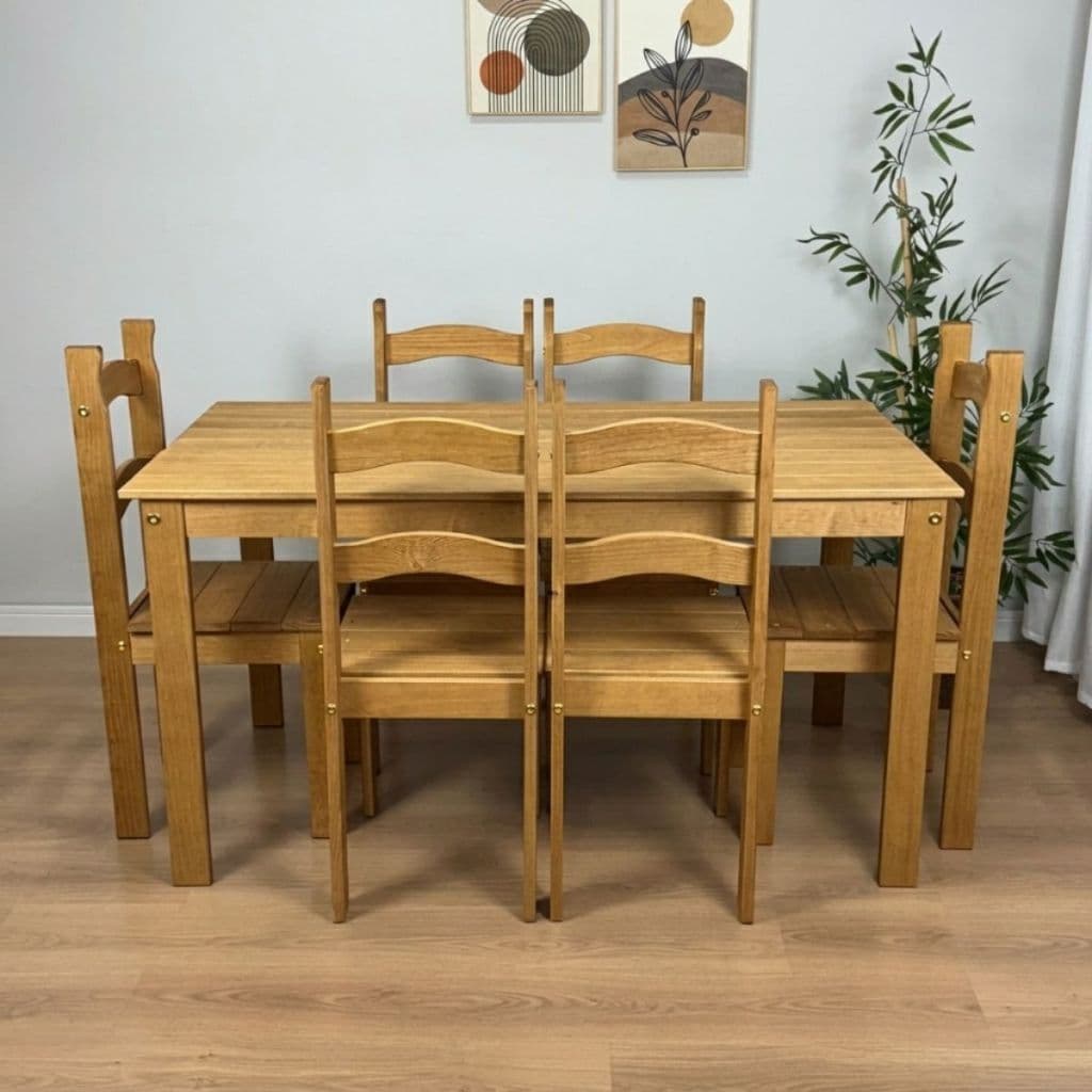 Jogo Mesa De Jantar 140x74 Com 6 Cadeiras Madeira Maciça