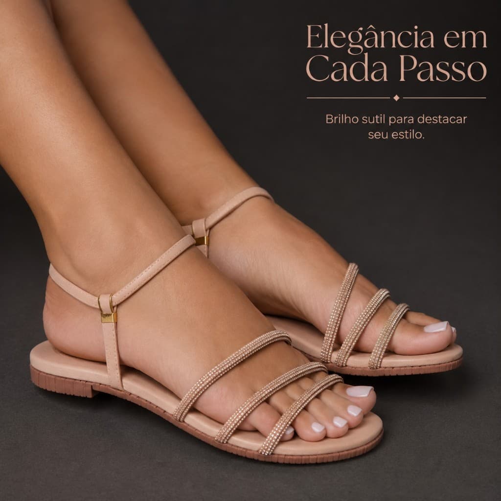 Sandalia Feminina Strass Confortavel Rasteira com Brilho Boho Chiq Casual Tendência ENVIO IMEDIATO