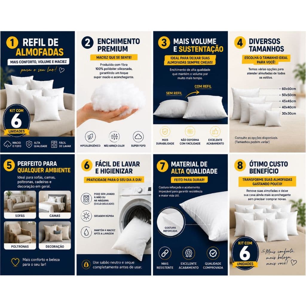 ENCHIMENTO PARA ALMOFADA REFIL FIBRA ECOLÓGICA p\ ALMOFADAS DECORATIVAS |45X45cm -DIRETO DA FÁBRICA