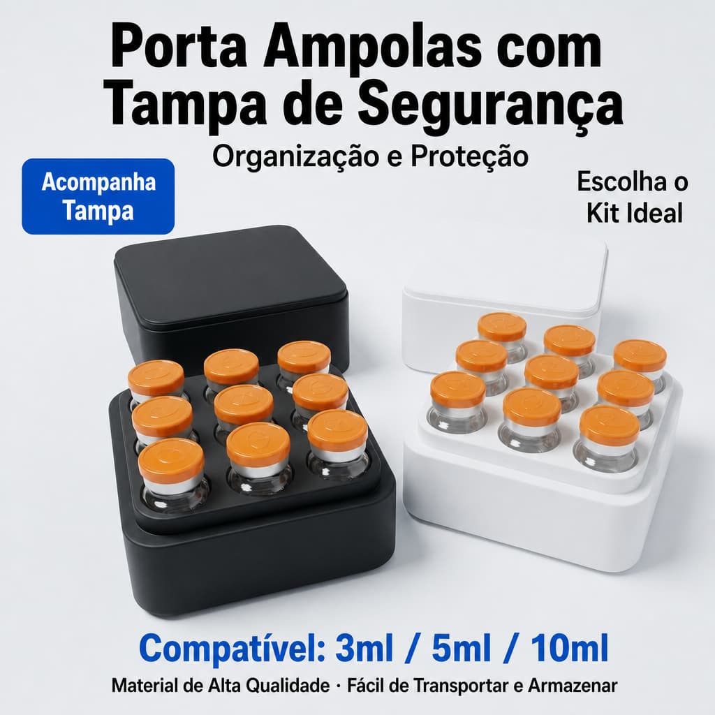 Caixa Porta Ampola Organizadora 3ml 5ml e 10ml Com Tampa Tirze Reta Peps e Lab  Frascos Para Vacinas e Injeção 4/6/9/12