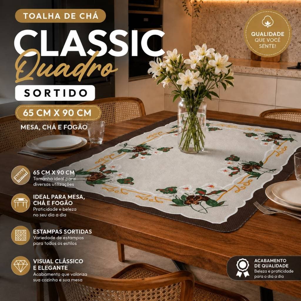 Toalha de Chá Classic Quadro SORTIDO 65 CM X 90 CM Mesa, Chá E Fogão
